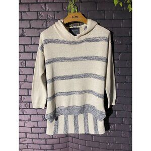 Paper Crane & Anthropologie Striped Cream and Navy Hooded Sweater M